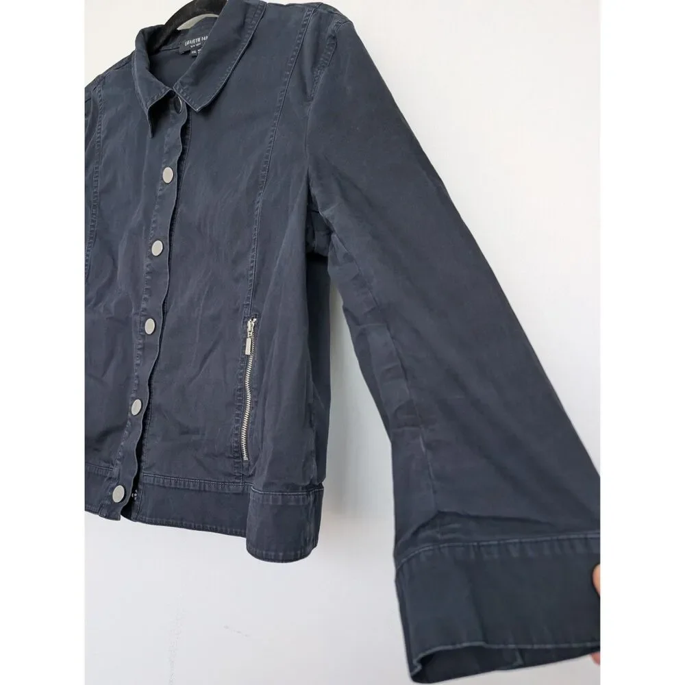 Lafayette 148 Navy Snap Button Collared Lightweight Jacket Sz XXL Zip Pocket - Picture 6 of 16